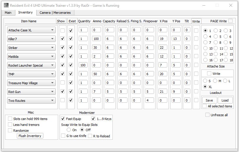 Resident Evil 4 UHD Ultimate - HD Project Trainer by Raz0r Inventory