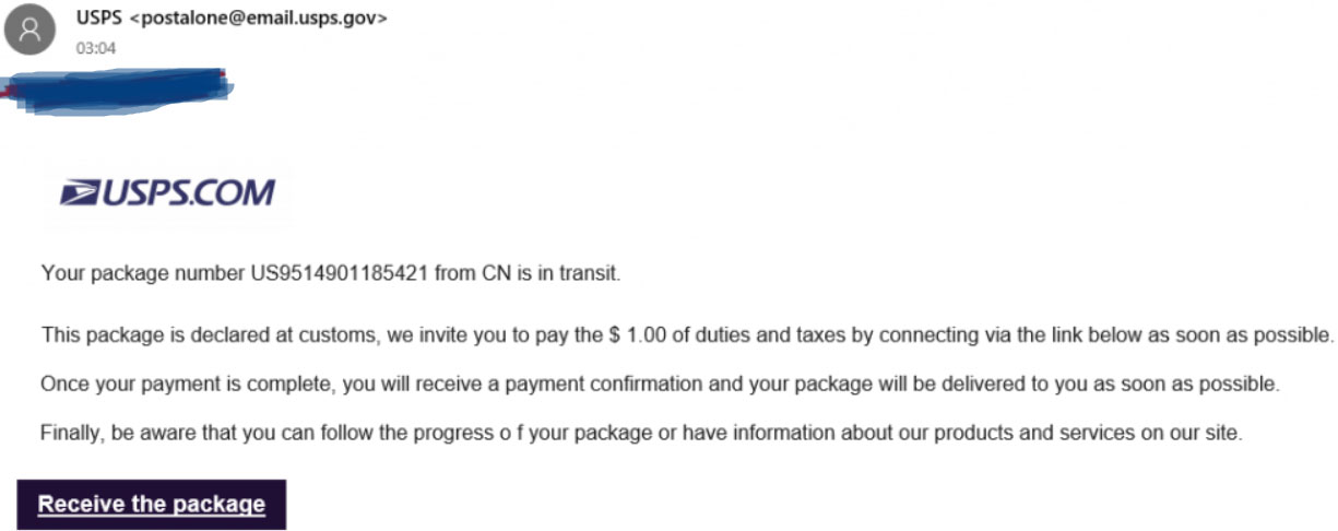 The Meaning of US9514901185421 “Your Package is Stopped” Scam Text Email