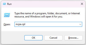 ncpa.cpl command to Open Network Connections (Wifi & LAN Devices) on Windows 2
