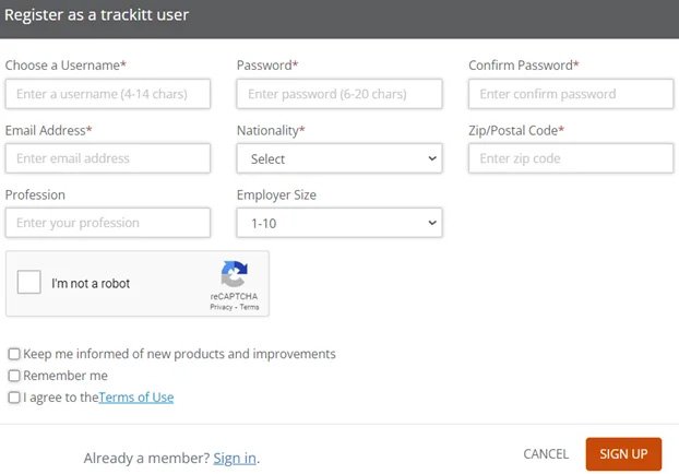 Create Your Account on Trackitt 1