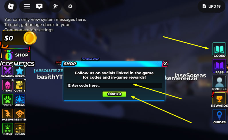 Redeem Codes in Roblox Hunty Zombie