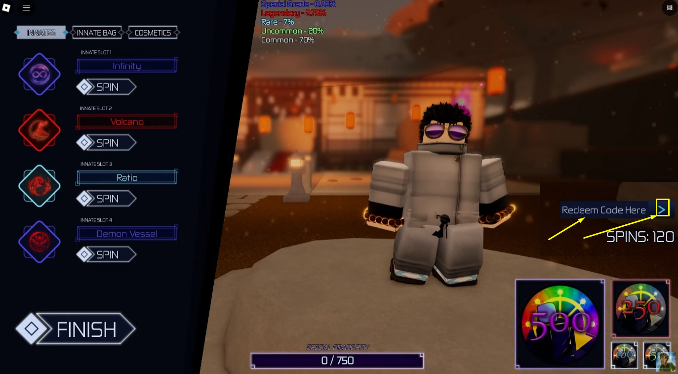 Redeem Codes in Roblox Jujutsu Infinite