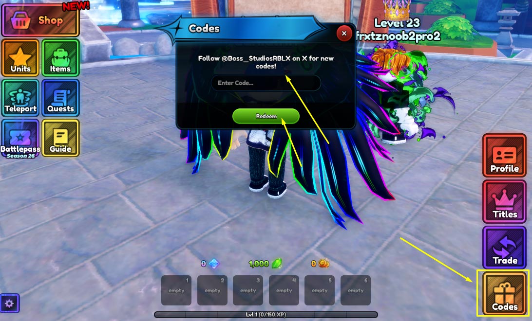 Redeem Codes in Anime Last Stand